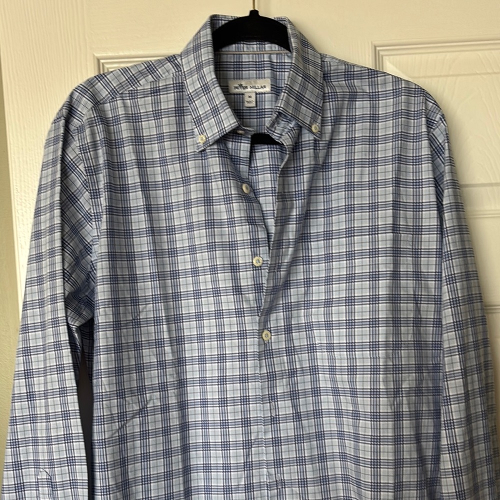 Peter Millar Blue Plaid Men's Shirt size M